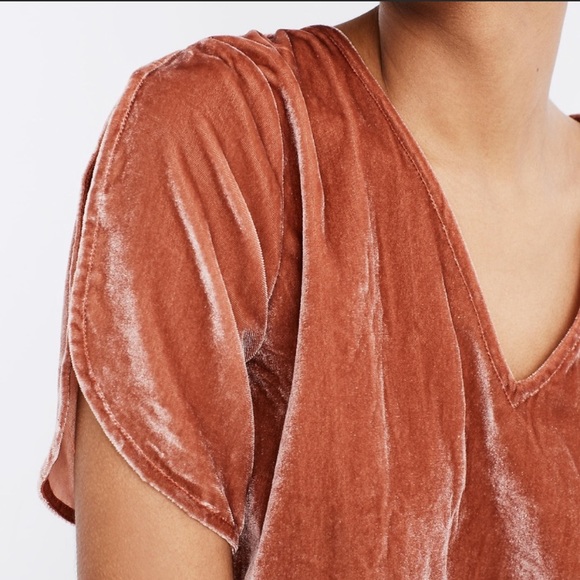 Madewell Women’s Velvet Tulip Flutter Short Sleeve Burnt Orange Ruffle Top Sz XS - Picture 3 of 7
